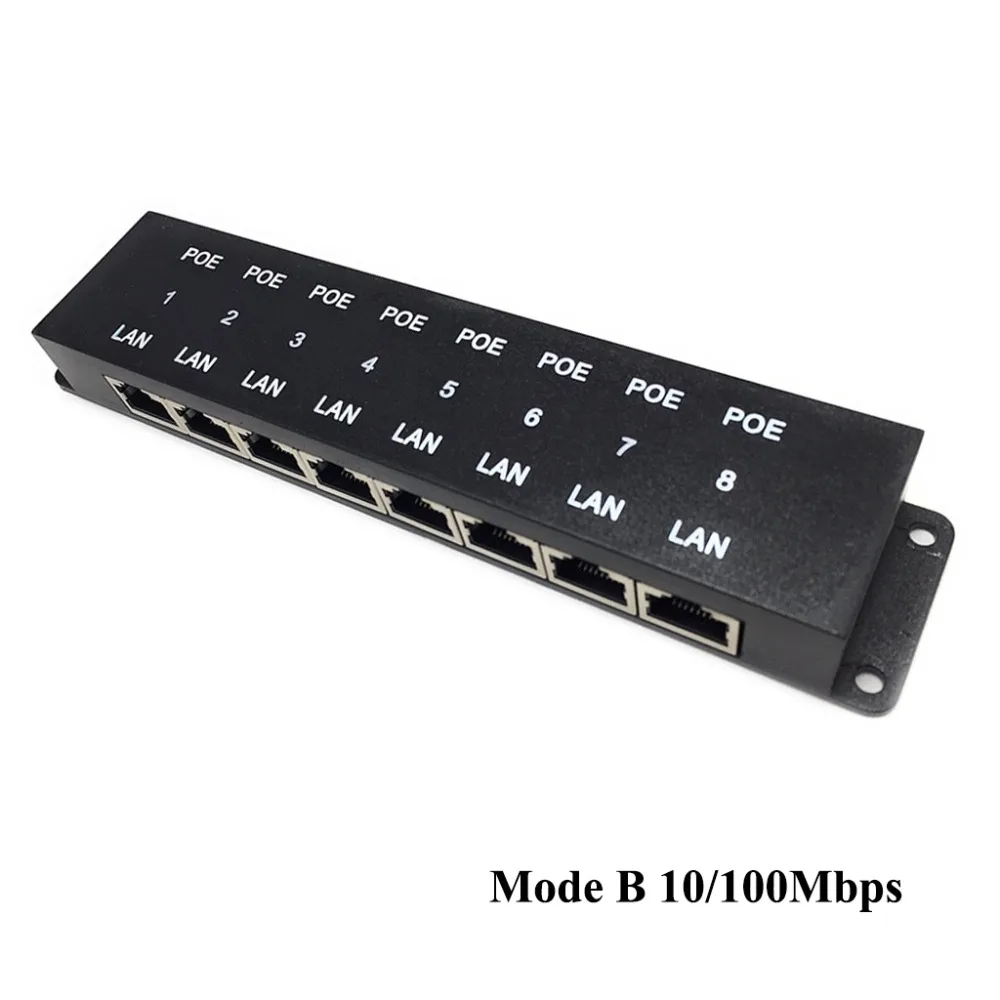 Коммутационная панель с поддержкой PoE режим AB 8 портов IEEE802.3af/at Инжектор для камер