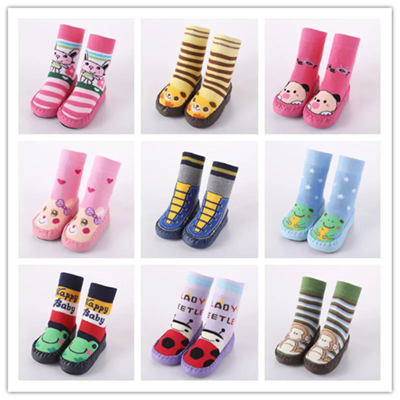 

Cat Baby warm slip-resistant Faux Leather floor walking socks kid's infant socks boys girls winter warmer unisex for children