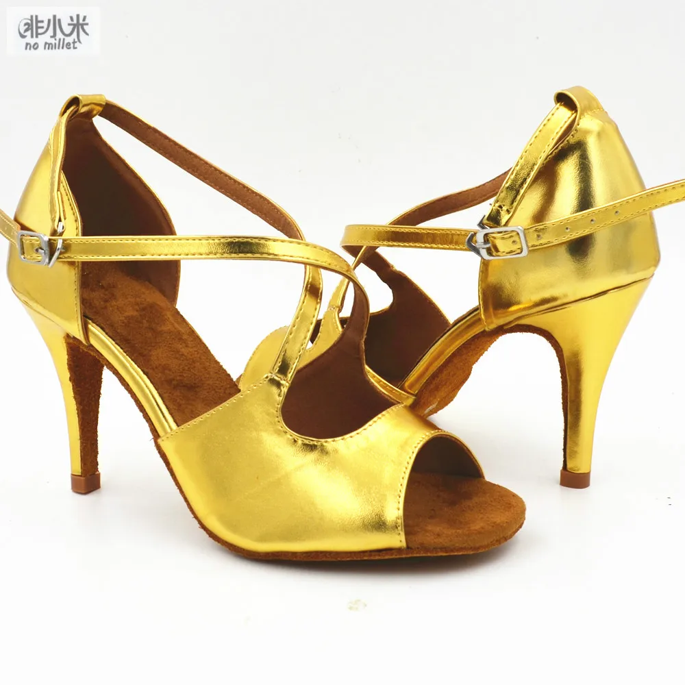 ESdance/Женская обувь из искусственной кожи для латинских танцев 8 5 см цвет золотой