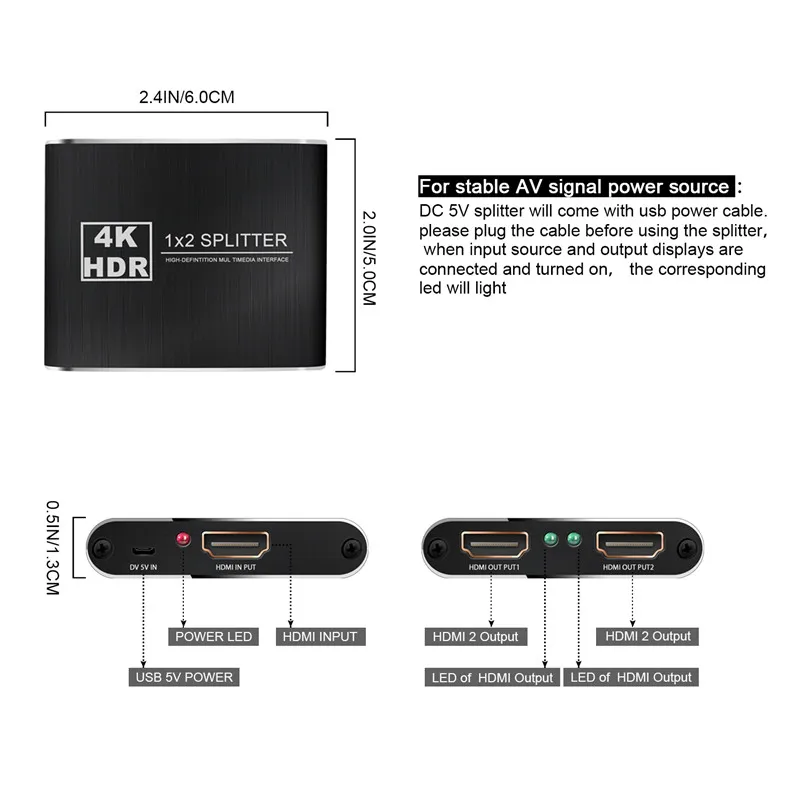 NewBEP HDMI сплиттер 1x2 4k X 2k 3D переключатель адаптер 1 в 2 выход с источником питания для