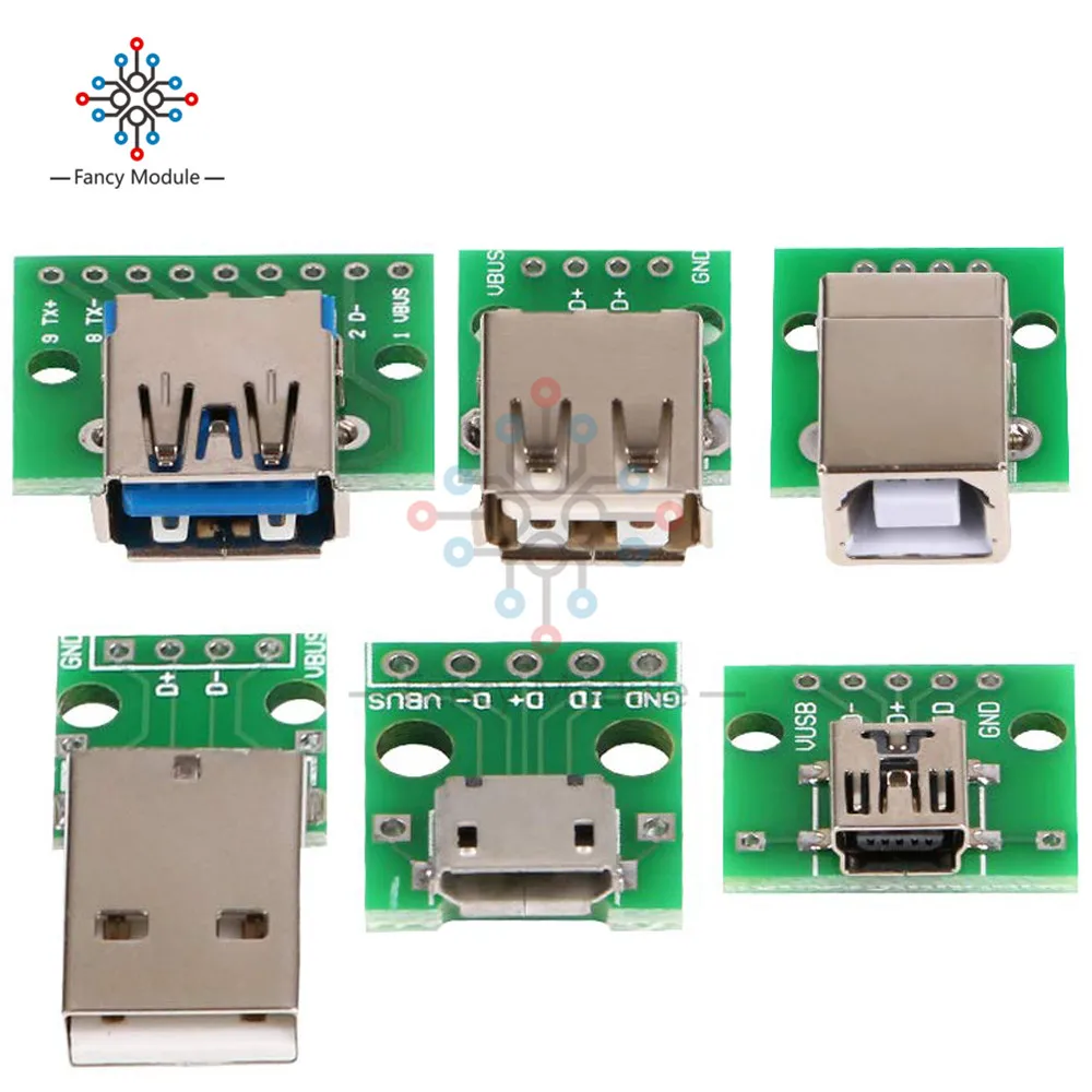 Micro USB Женский Mini A Мужской 2 0 3 Type B интерфейс до 54 мм DIP PCB адаптер коммутационная