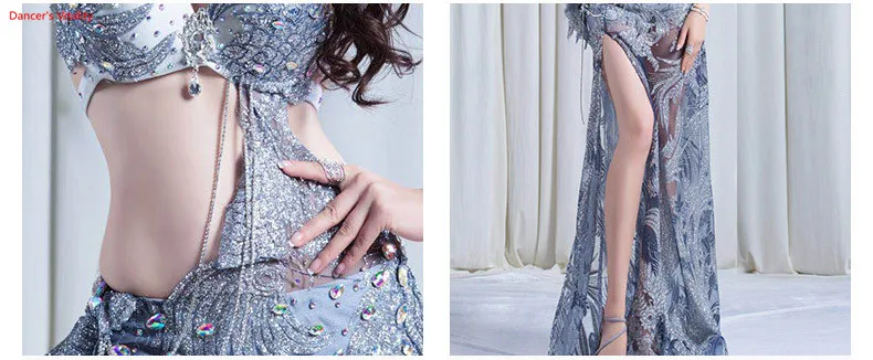 Профессиональный Летний Конкурс Bellydance Роскошный Сиамский Костюм Сексуальная Сцена Танцор Живота Практика одежда