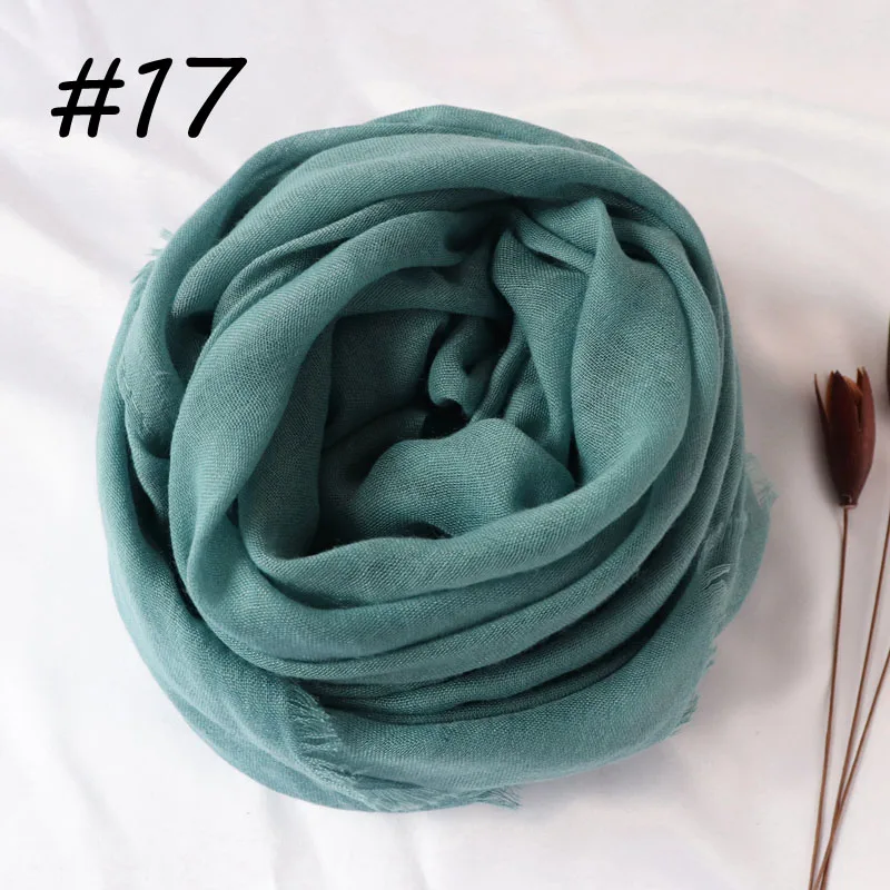 17 teal Новые Женские однотонные Макси хиджаб шарфы оверсайз Исламские шали головные обертывания длинные мусульманские потертые натуральные хлопковые смеси хиджабы - Цвет: 17 teal
