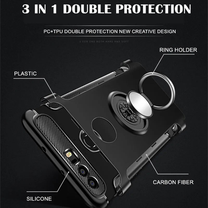 QINUO Magnetic Armor Ring Holder Cover Case For Huawei Honor Note 10 7x V8 9 V10 Lite V9 Play carbon fiber Coque C6Pro | Мобильные