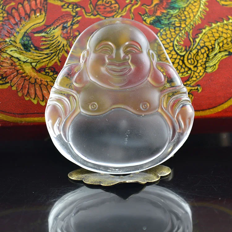 

High Quality Transparency Crystal Glass Fine Carved Buddha Pendant For Necklace Making 1pc