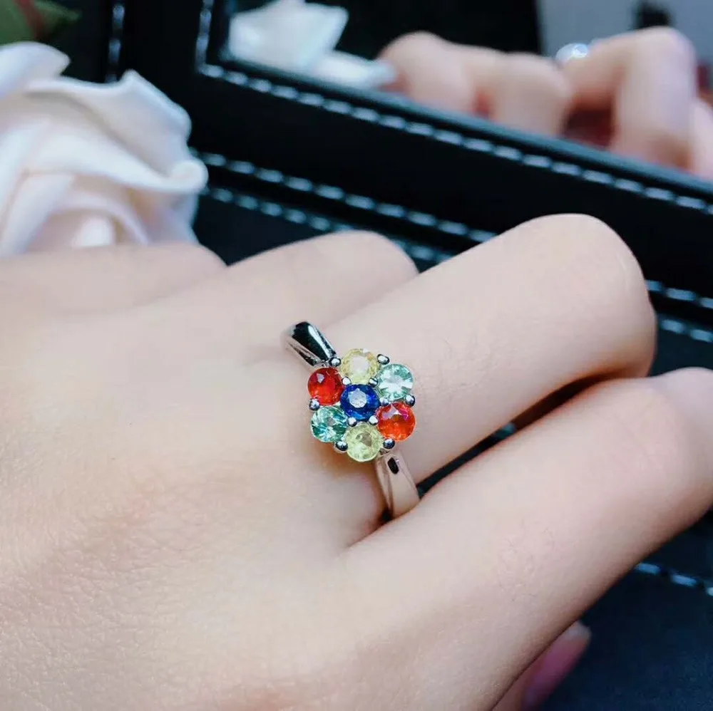 Video! Fidelity Natural 3mm sapphire Rings s925 sterling silver flowers fine Jewelry for women party color gemstone | Украшения и