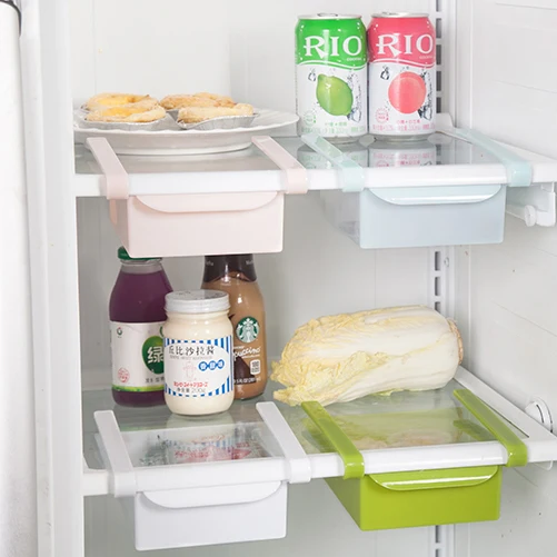 

4 Pcs/lot Plastic Kitchen Refrigerator Storage Rack Fridge Freezer Shelf Holder Pull-out Drawer Organiser Space saver