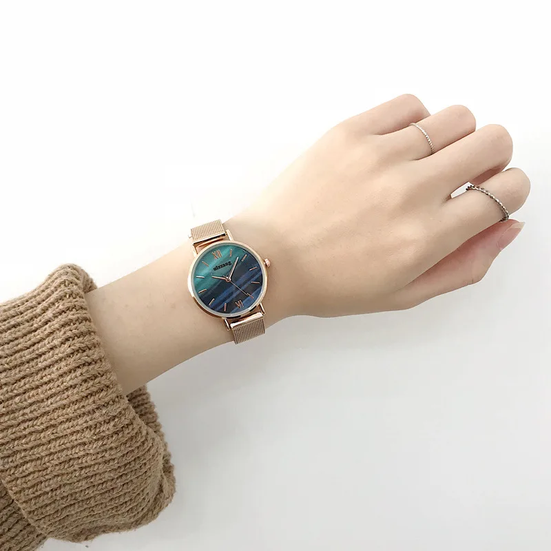 Ulzzang Polar Lights дизайнерские часы женские модные повседневные из розового золота с