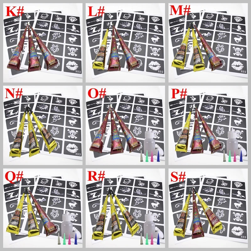 40 шт. трафареты для татуировок + 3 коричневая черная индийская паста хной с