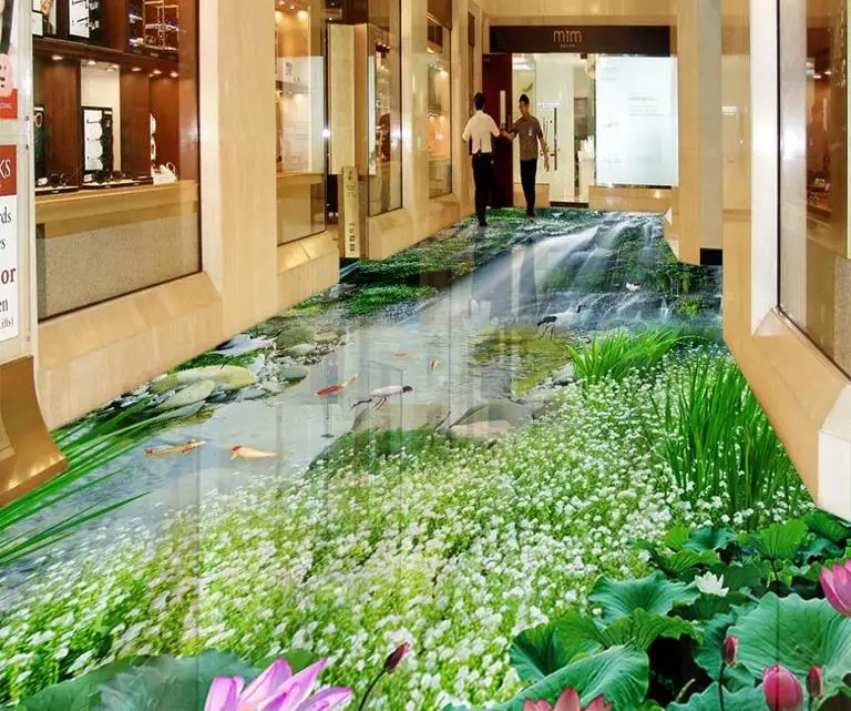 3d пол гостиной обои водопады Лотос Карп водонепроницаемые самоклеющиеся