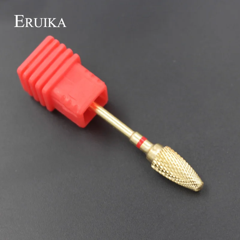 ERUIKA, 1 шт., сверла из карбида золота для маникюра, Электрический Маникюрный станок, фреза, роторный заусенец, принадлежность для чистки ногтей