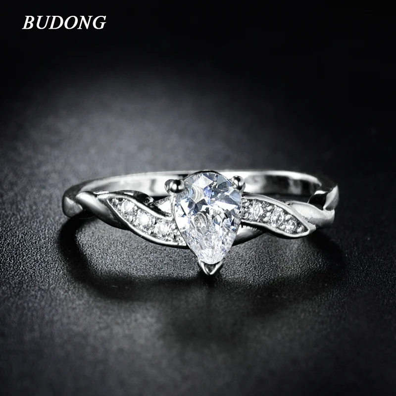 BUDONG 2017 Модное Новое обручальное кольцо с каплями Размер 9 anillos oso белое серебряное