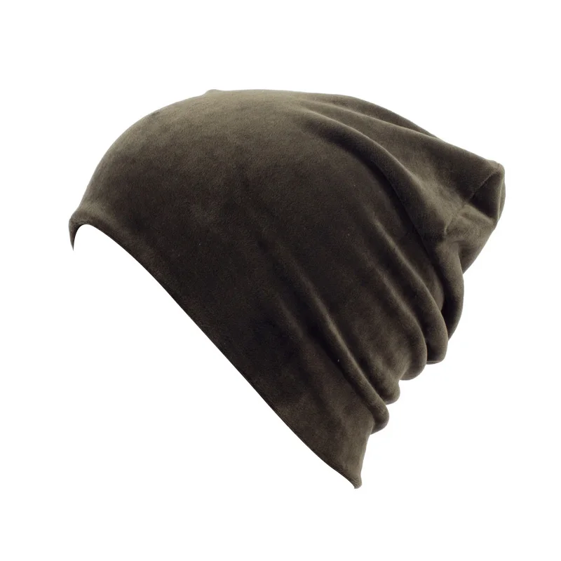 Женская велюровая шапка бини, повседневная, полиэстер, Skullies Beanies для женщин, зимняя, бархатная, простая Балаклава, шапка Sapka - Цвет: Army Green