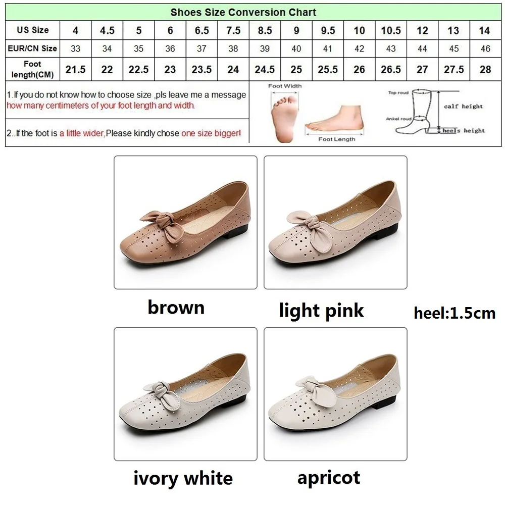 

DRFARGO New Summer Genuine Leather Shoes Women Square Toe Bowtie Breathable Cutout Bowknot Flats for Women plus big size43 HH195