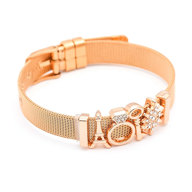 Rose Gold Boosbiy подлинный золотой цвет из нержавеющей стали сетчатый Браслет с лучшим другом Бисер для подвески брендовый браслет для друга подарок - Окраска металла: Rose Gold