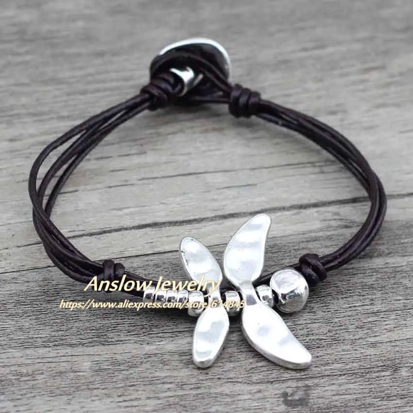 Бренд Anslow высокое качество модные ювелирные изделия Ретро стиль Drongfly кожаный