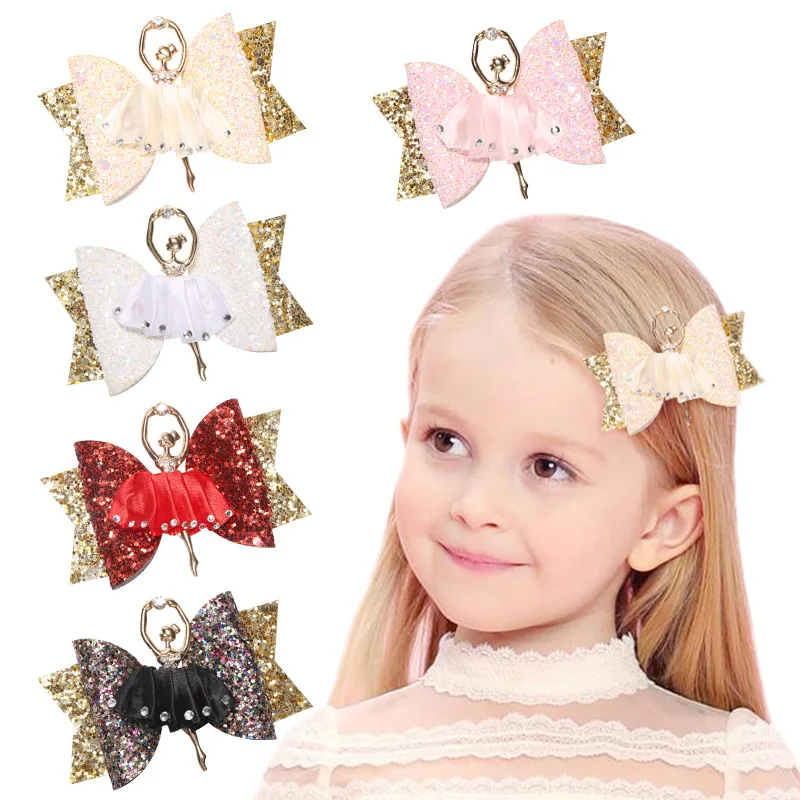 

Hair Accessories 3" Ballerina Chunky Glitter Hair Bow For Kids Women Cute Barrettes Hairpins Dance Girls Handmade Hair Clip