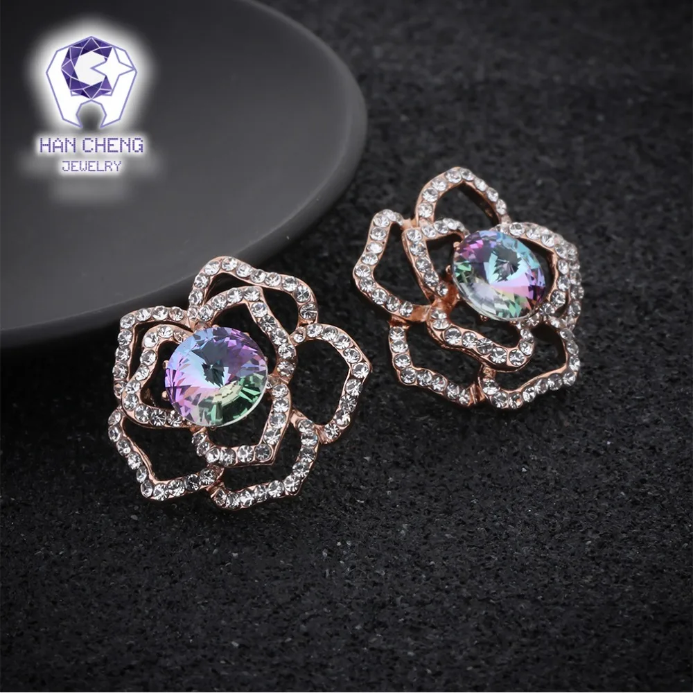 Ханченг Новая роскошная голубая гвоздика из кристалла с камнем созданная цветочная серьга для женщин украшения бринкос бижу.