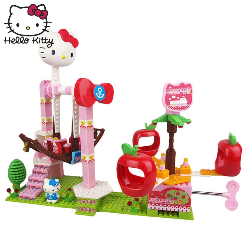 Hello kitty, мини-блок, парк развлечений, кирпичные строительные блоки, игрушки для детей, сборка, сделай сам, Детская Улица, вид на город, образовательная 3D модель