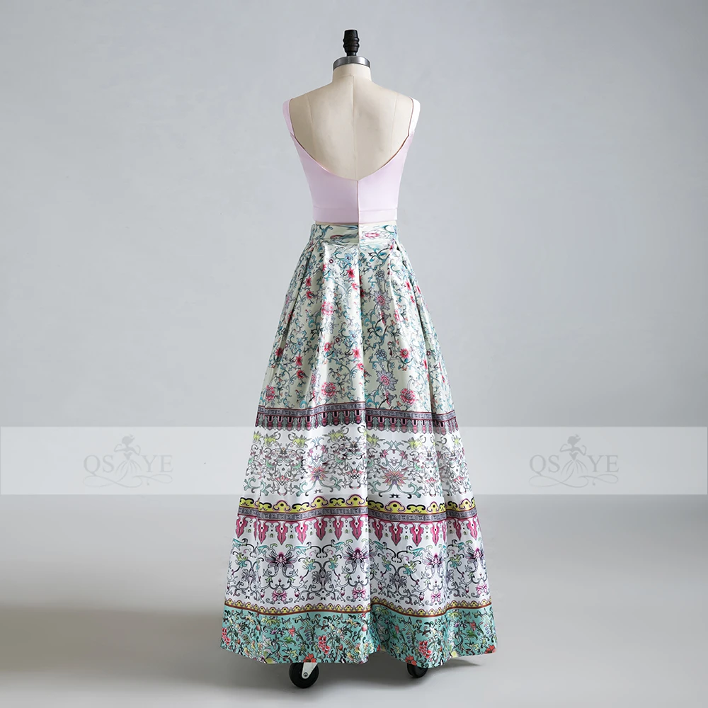 2017 новые модные 3D цветочные принты цветы из двух частей Длинные Выпускные платья