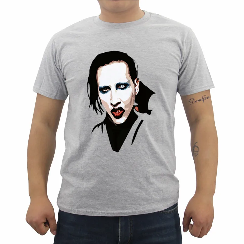 Мужская хлопковая футболка Marilyn Manson крутая с короткими рукавами и круглым