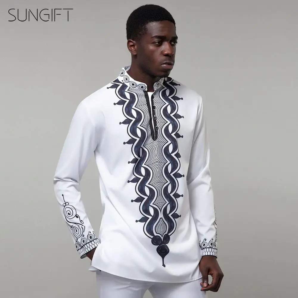 Мужская рубашка с длинным рукавом SUNGIFT Классическая в африканском стиле