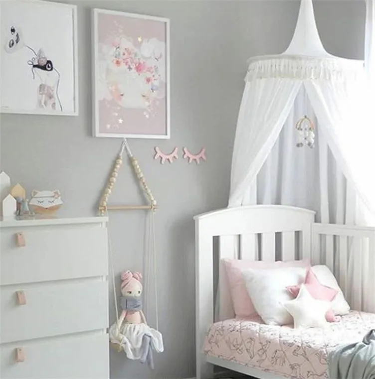 Белый/серый/розовый принцесса навес балдахин для кровати висящий купол DIY