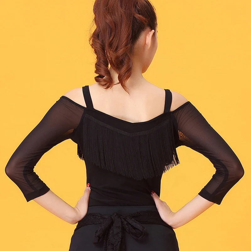 CACARE Latin Ballroom Dance Shirts Women Top for Tango Salsa Fringe Dancing Costume D0557 with Tassels | Тематическая одежда и