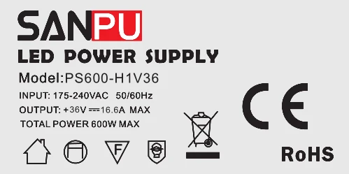 with SANPU Logo SANPU SMPS 36 V Переключая Питание 600W 16A постоянного Напряжение 36VDC светодиодный драйвер 220 до 36В AC-DC трансформатор конвертер 36 вольт - Color: with SANPU Logo