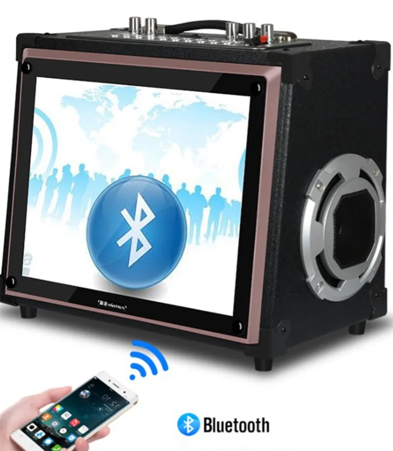Портативный высокомощный Bluetooth динамик Стерео K песня Видео Аудио Беспроводной MP3 плеер карта U диск воспроизведение музыки караоке сабвуфер