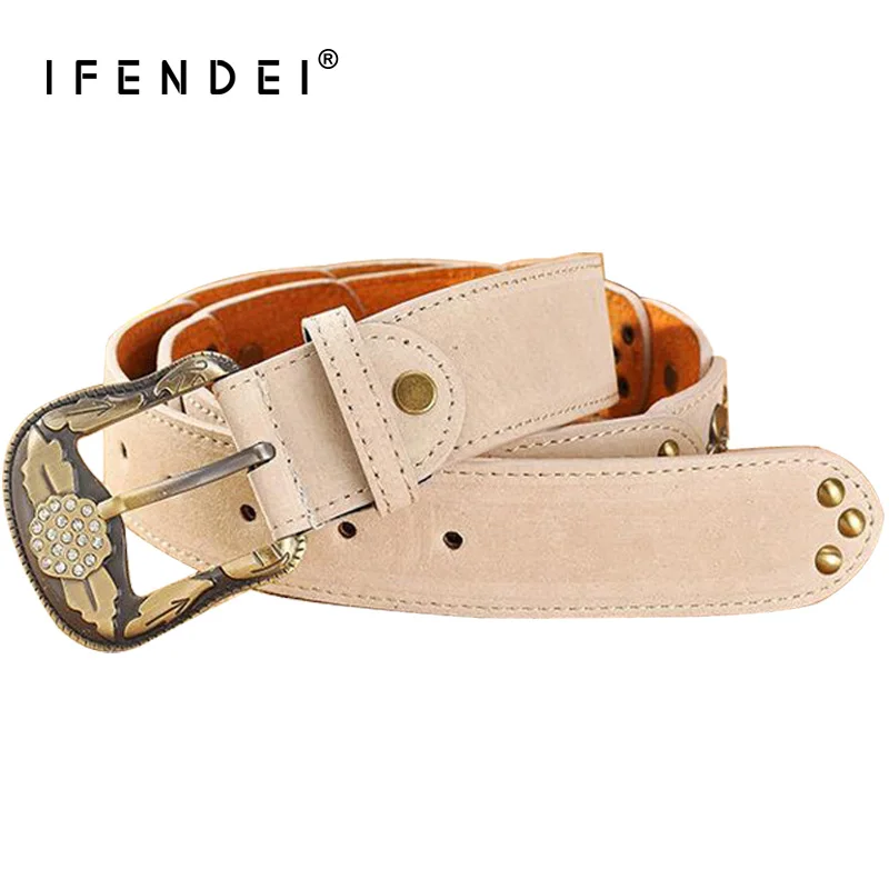 IFENDEI Diamond красный кожаный ремень модные заклепки цветочные повязки для Для женщин
