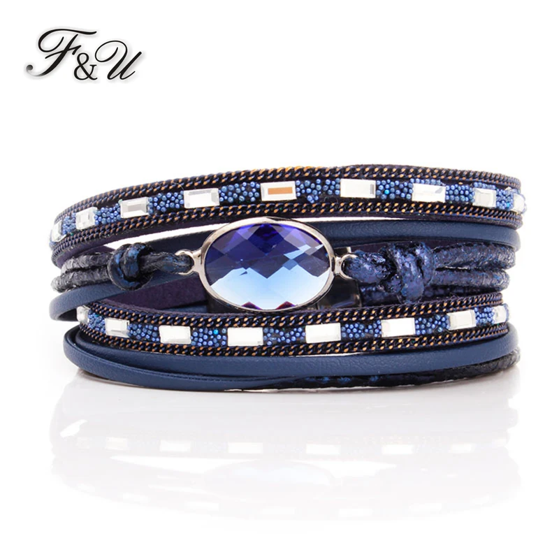 F &amp U винтажные цветные стразы искусственная кожа замша браслет панковские шармы