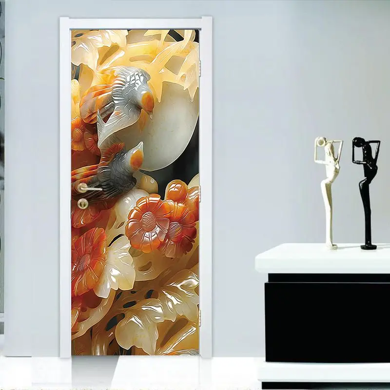 

2 шт./компл. 3D яркий цветок нефрит carvil дверные обои наклейка на стену «сделай сам» Водонепроницаемая имитация росписи спальня Декор для дома ...