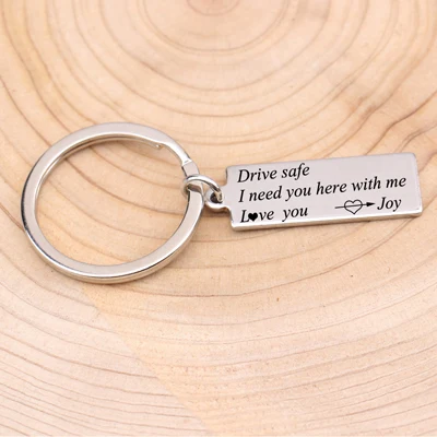 Silver Модный брелок из нержавеющей стали с гравировкой, безопасный брелок Love You для пары, бойфренда, мужчины, подарок на день Святого Валентина, ювелирный брелок - Цвет: Silver