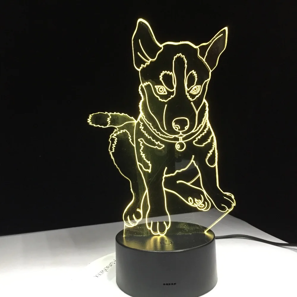 Хаски 3D собака 7 Цвета освещение Детские ночники комната для сна светодиодные