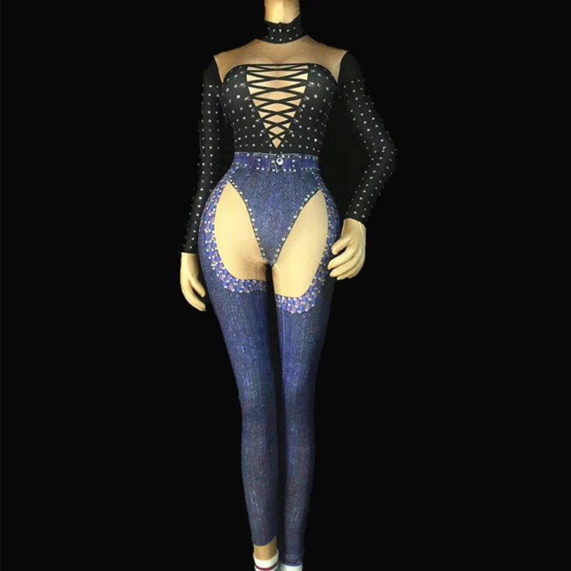 Соблазнительный джинсовый комбинезон с принтом наряд для фотосессии эластичное