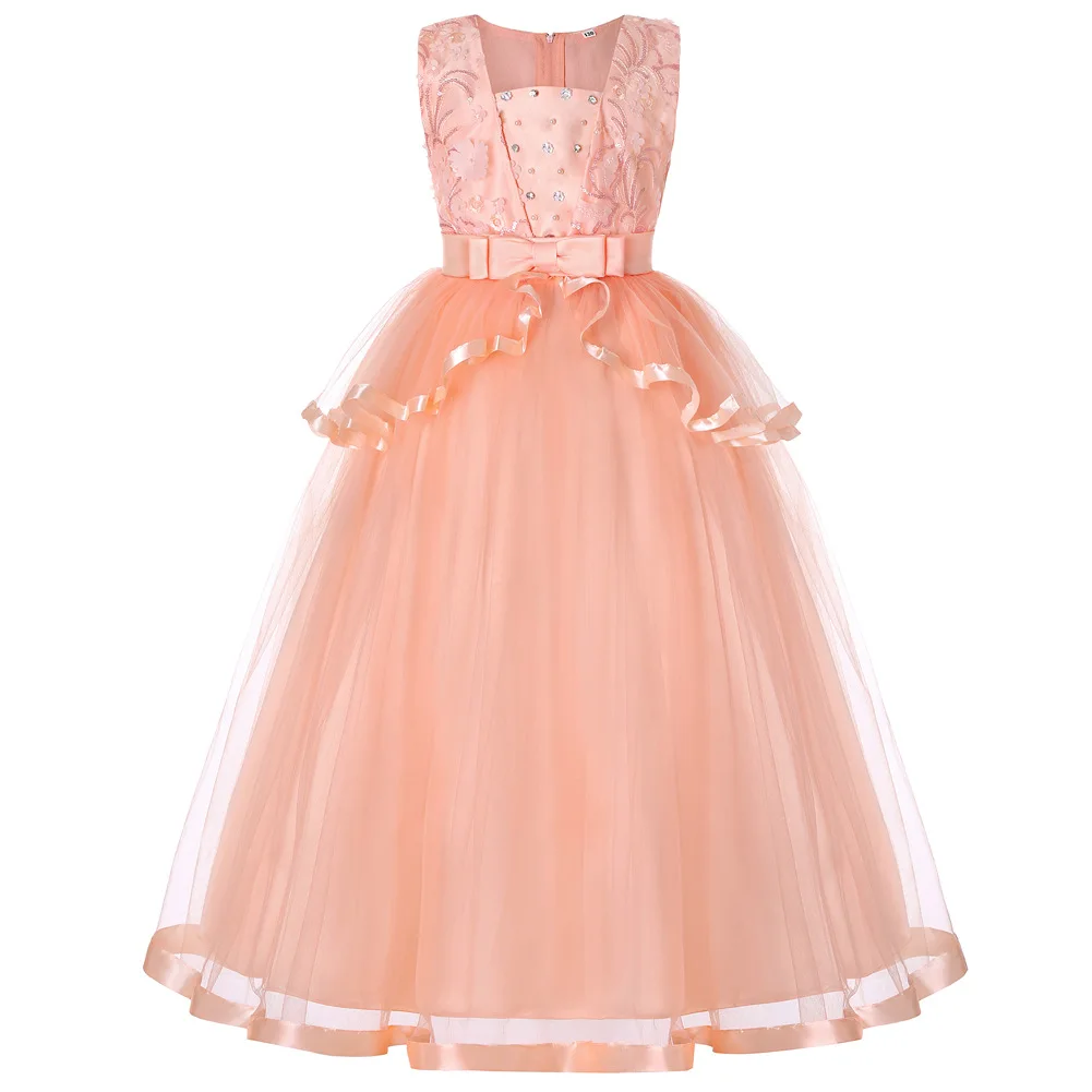 

Children Formal Dress for Girls Flower Princess New Year Dresses Big Kids Girl Baptism Bow Ruffle Long Dress Dress Elegant