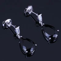 magic water drop black cubic zirconia white cz silver plated drop dangle earrings v0743
