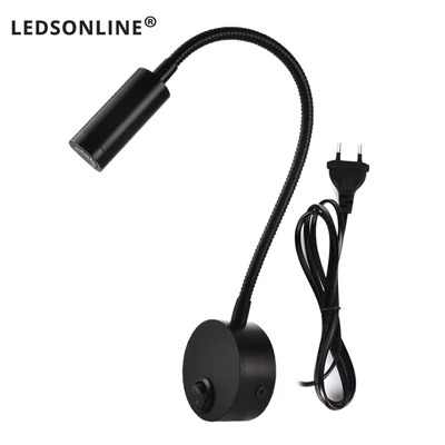 black eu plug Настенный светильник с зажимом, настольная лампа для чтения, Светодиодный точечный светильник s 3 W, натуральный белый 4000 K, белый серебристый черный корпус для прикроватной книжной полки, туалетный столик - Цвет корпуса: black eu plug