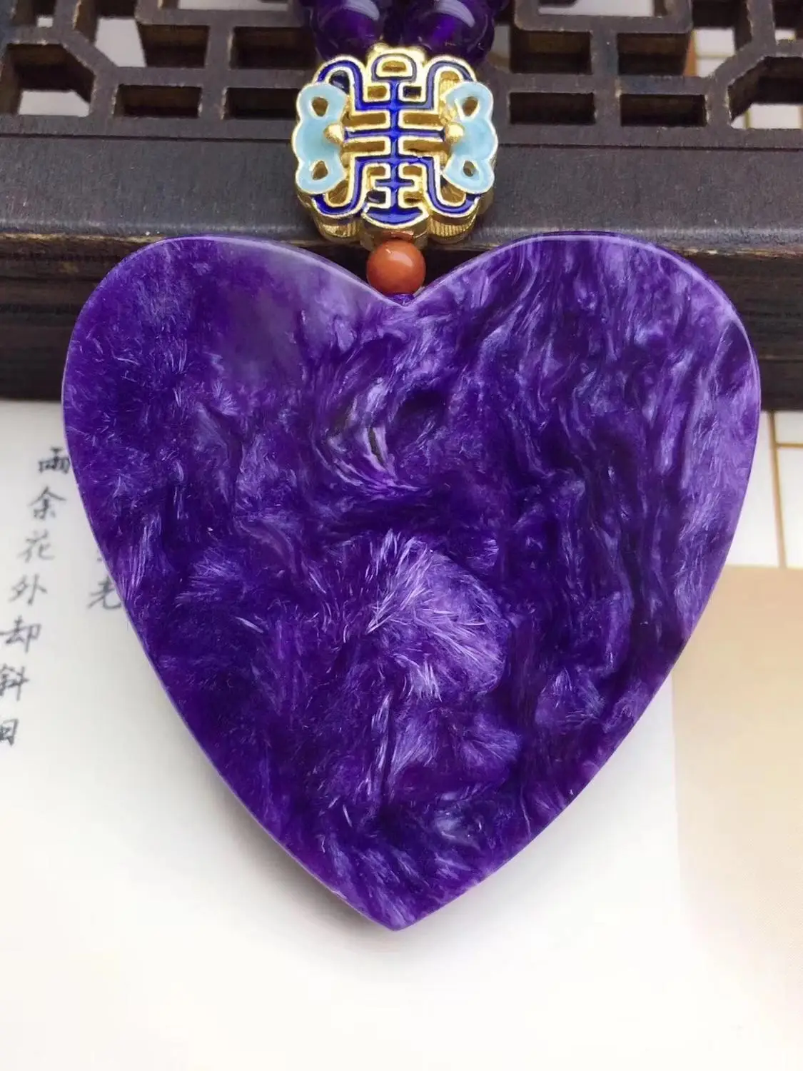 Top Quality Natural Purple Charoite Gemstone Pendant Women Heart Love 41x41x11mm Charm Beads Jewelry Necklace Gift AAAAA | Украшения и