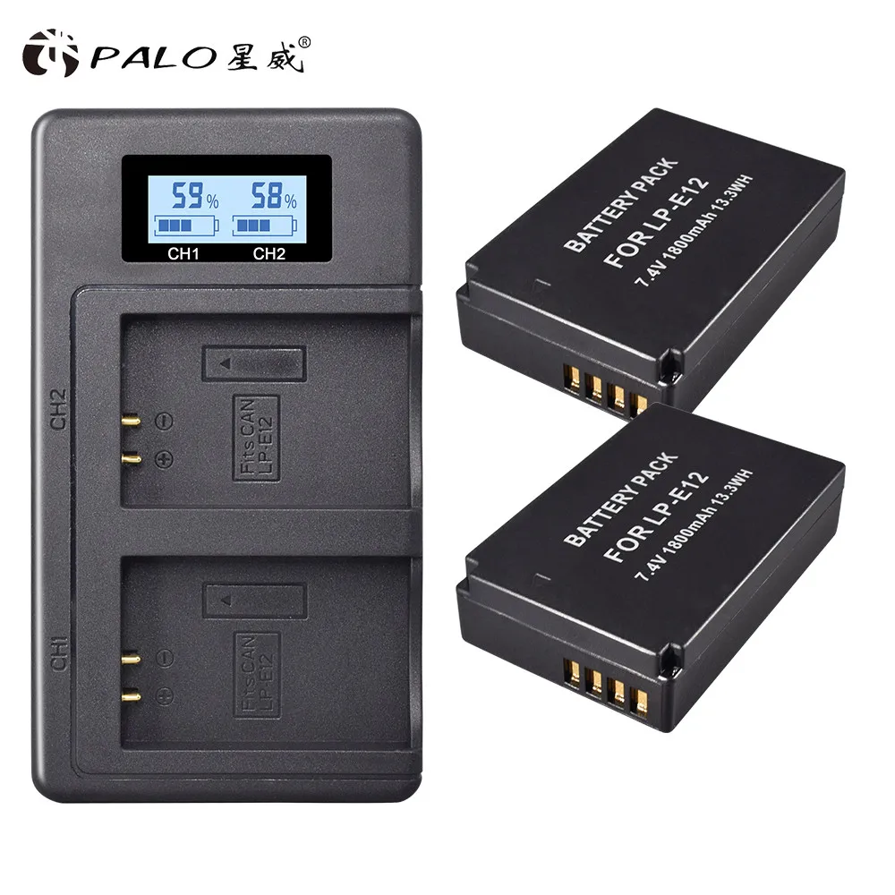 2 шт. 1800 мАч LP E12 LPE12 литий ионная батарея + LCD USB двойное зарядное устройство для
