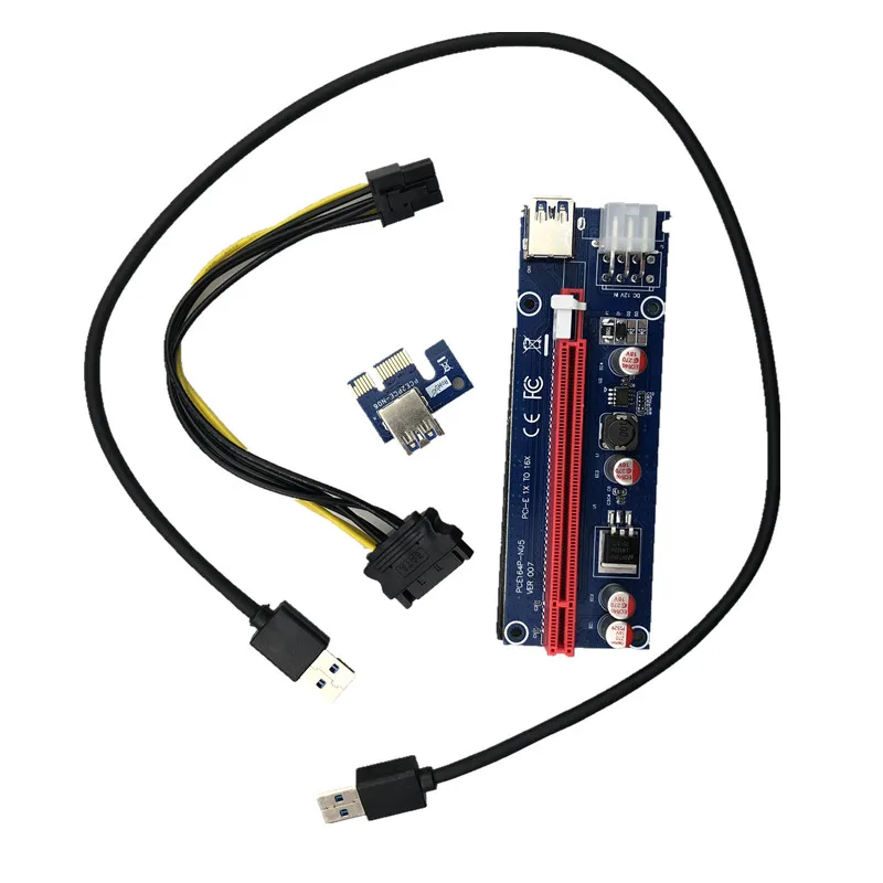 Бесплатная доставка VER007 60 см PCI-E Riser Card PCIE 1x to 16x Extender + USB 3,0 кабель/6-контактный блок питания Molex для BTC LTC ETH Miner