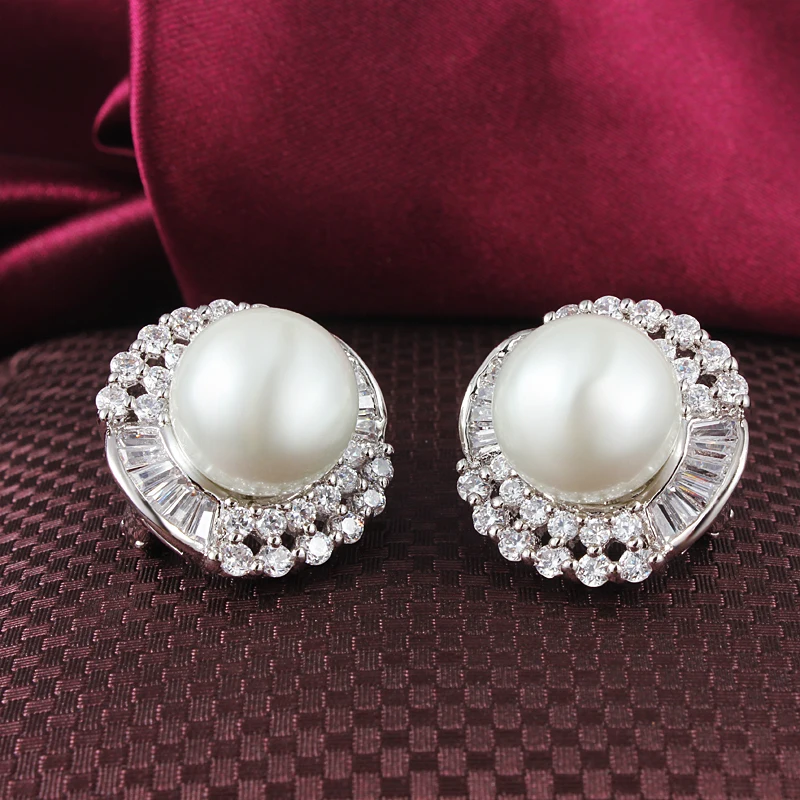 Wedding Earring Gold color Zircon Stud Brincos Simulated Pearl For Women Earrings | Украшения и аксессуары