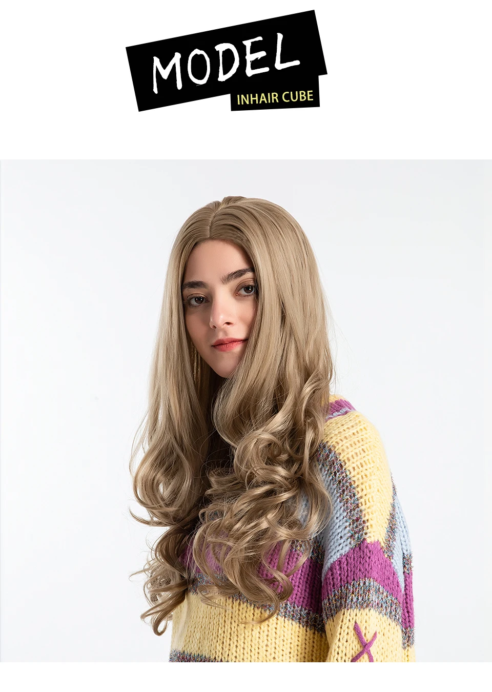 Inhair Cube 26 дюймов женские парики длинные натуральные волны синтетический слоистый стиль волос светильник коричневый с полным парики