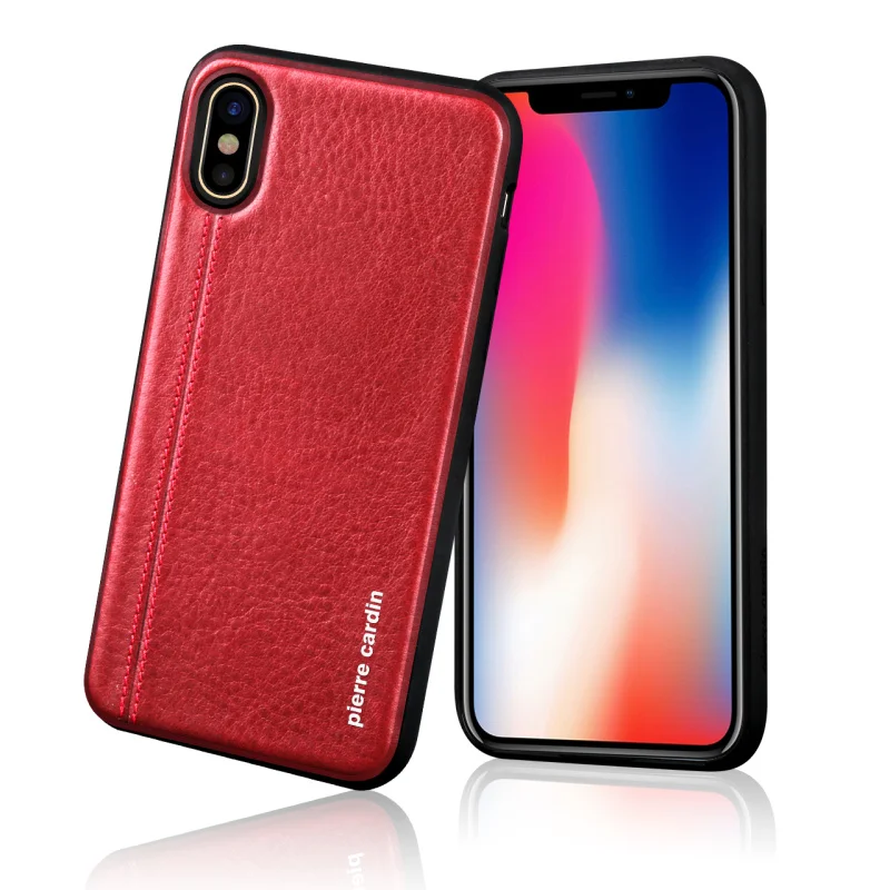 Для Apple iPhone X чехол,, Пьер Карден, натуральная кожа, ТПУ чехол, чехол для iPhone X, iPhone X, ультра тонкий задний Чехол для телефона s - Цвет: red
