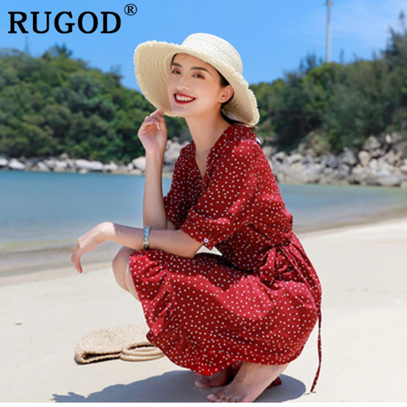 Женское платье в горошек RUGOD элегантное облегающее пляжное с v образным вырезом и