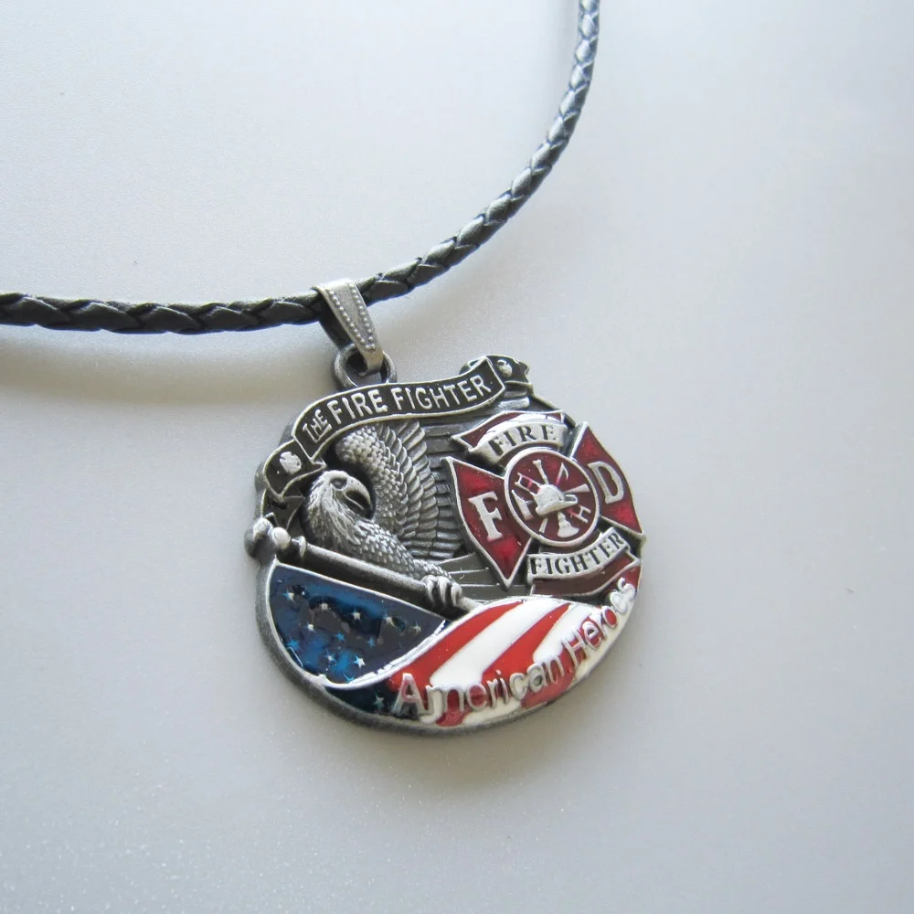 Металлическая подвеска с изображением героев пожарного кожаный шейный галстук