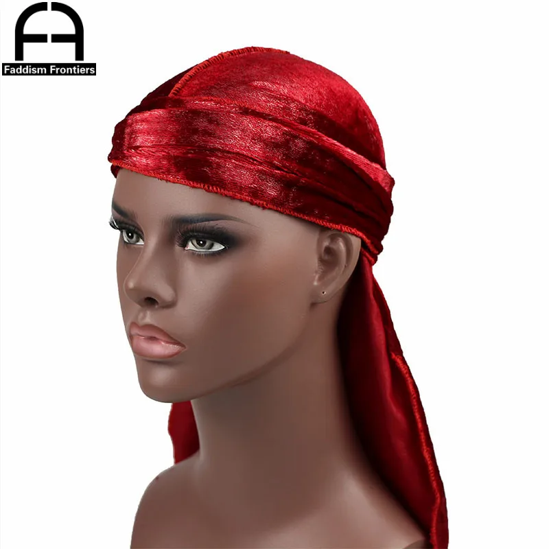 Унисекс блестящий бархат Durag длинный хвост Durags банданы для мужчин тюрбан волны