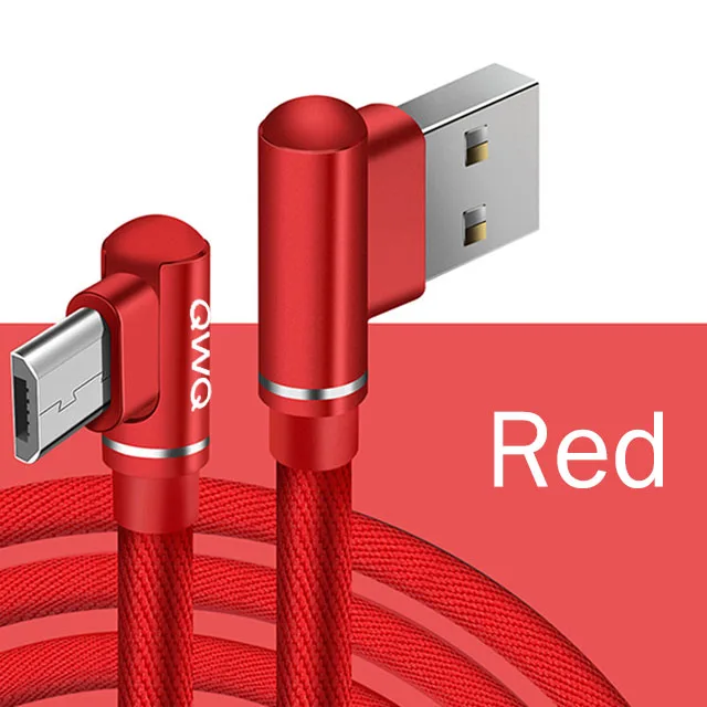 Red 3а 90 градусов локоть Micro USB кабель быстрой зарядки USB кабель для передачи данных для samsung S6 S7 Edge Для Xiaomi мобильного телефона usb зарядный шнур - Цвет: Red