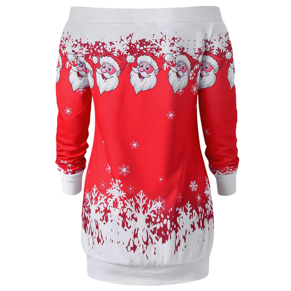 Wipalo Hotsale T Shirts Santa Claus Snowflake Skew Neck Pullover Christmas Shirt Jumper Outerwear Autumn Women Button Tops|button top|christmas t